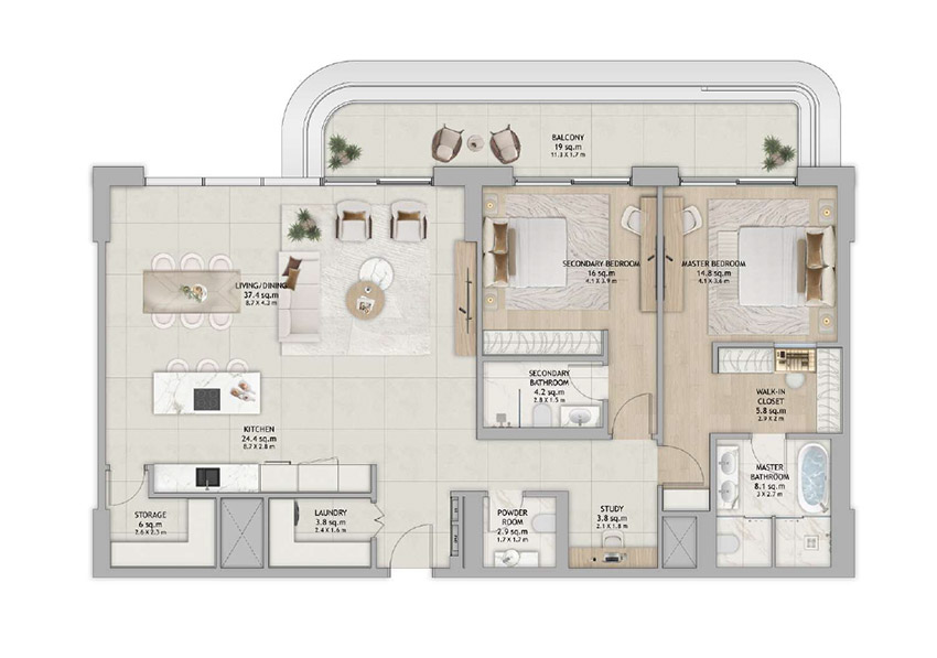 Fahid Island 2 BR Apartment Floor Plan