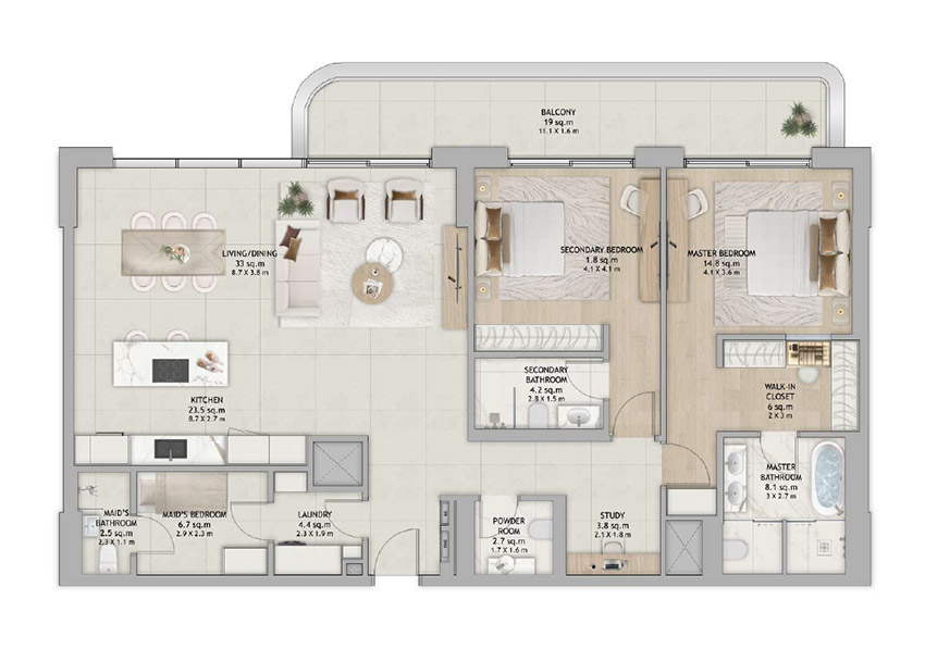 Fahid Island 1 BR Townhouse Floor Plan