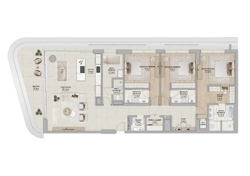 Fahid Island 3 BR Apartment Floor Plan